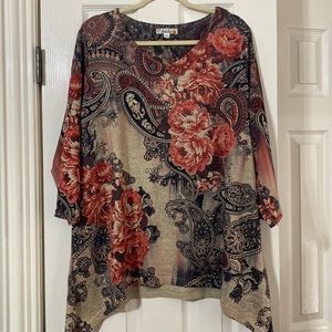 Soleillee size 1X -3/4 Sleeve Embellished Flowers sweater